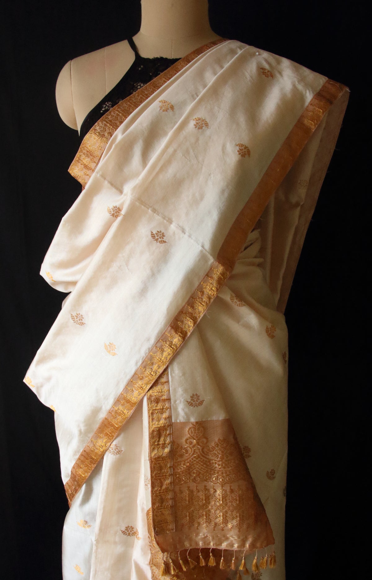 Soft Golden Beige Traditional Silk Mekhela Chador Set from Assam