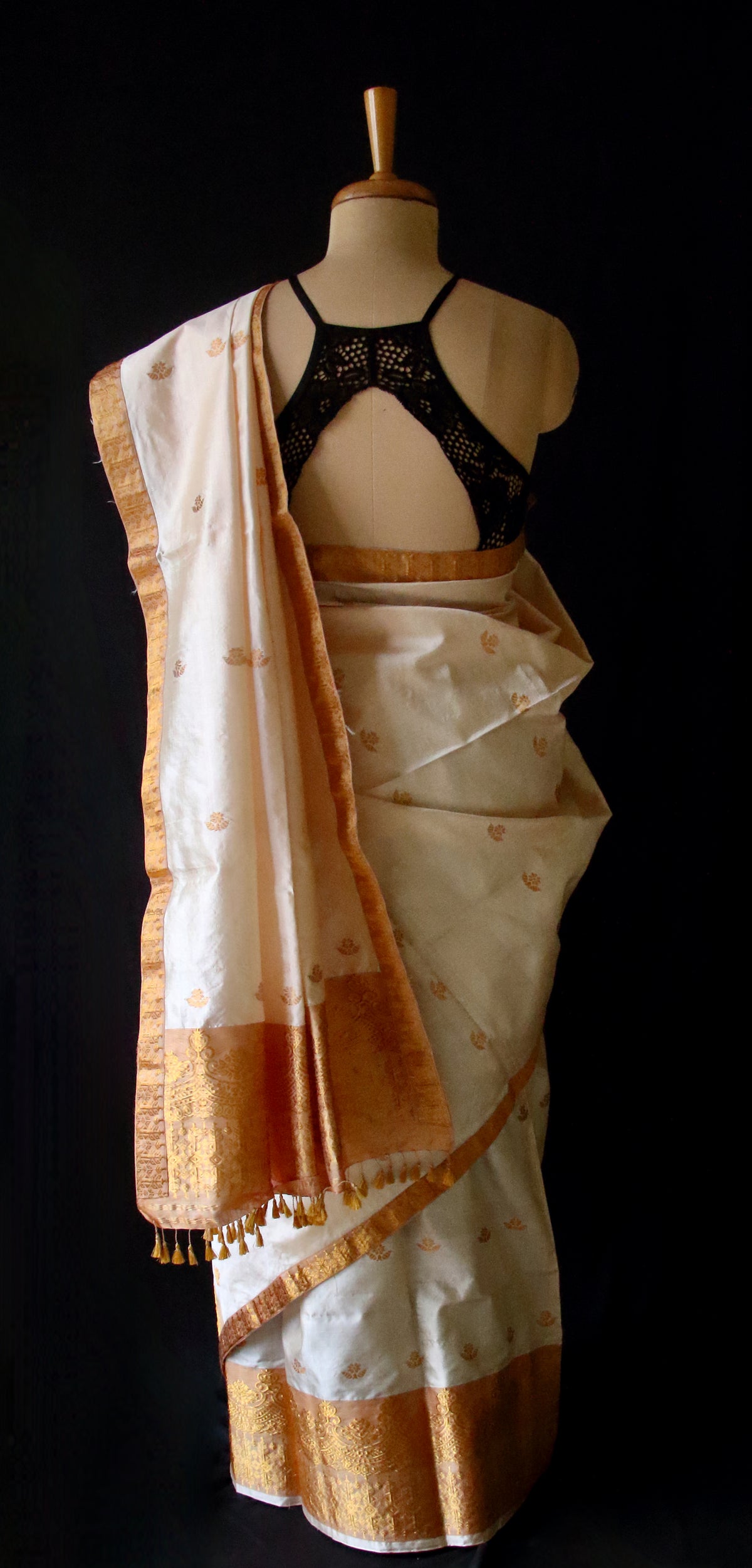 Soft Golden Beige Traditional Silk Mekhela Chador Set from Assam