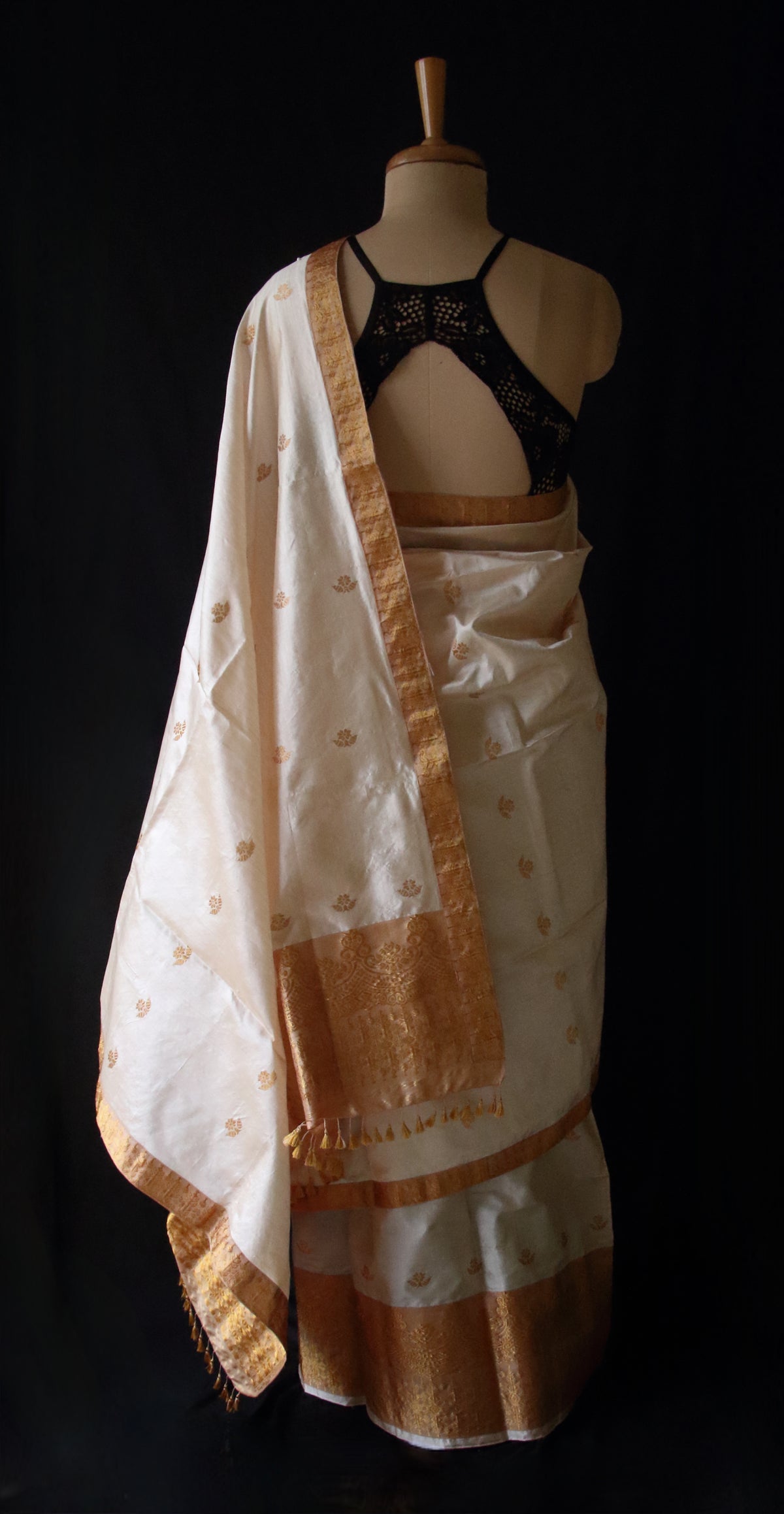 Soft Golden Beige Traditional Silk Mekhela Chador Set from Assam