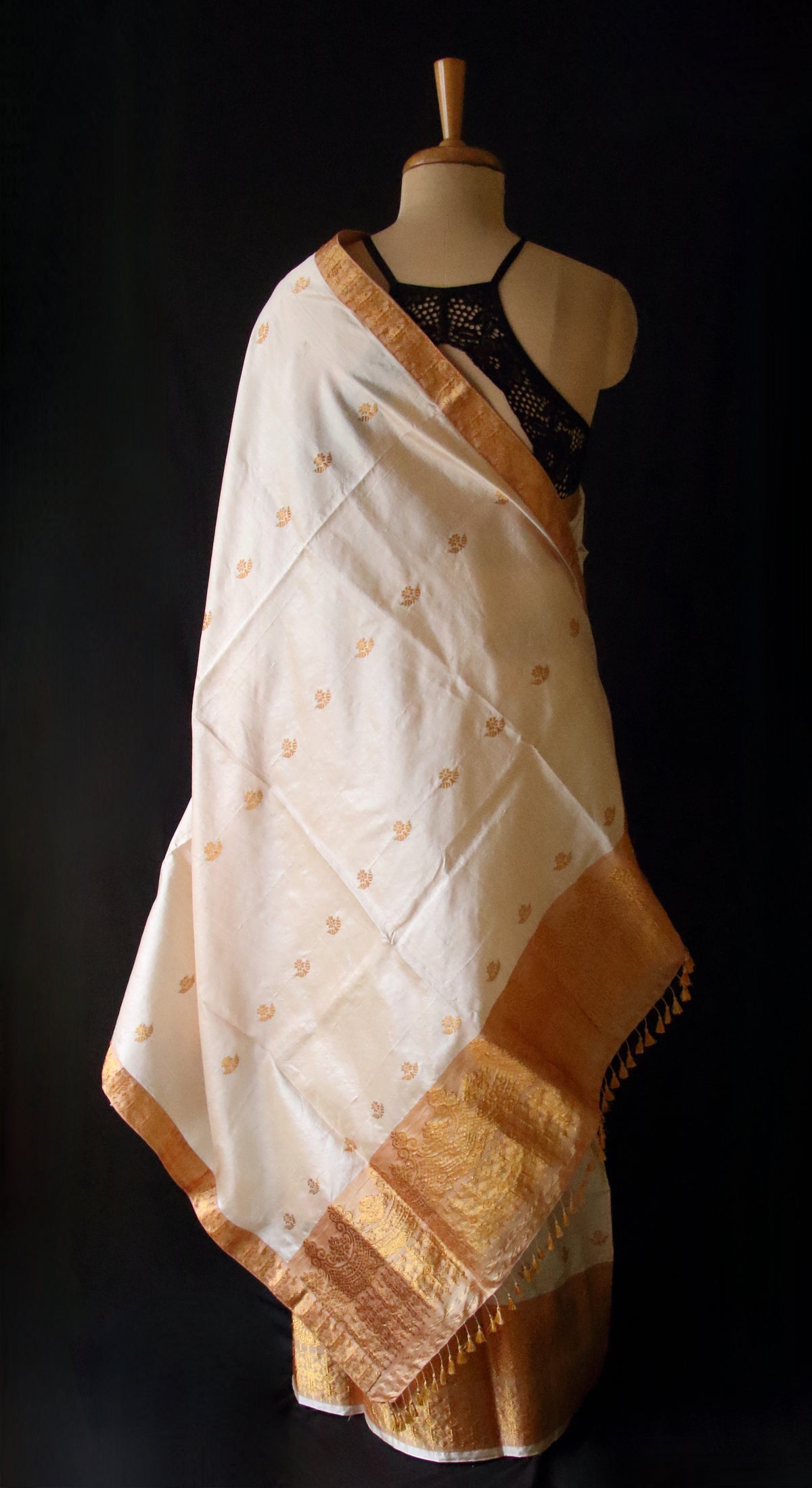 Soft Golden Beige Traditional Silk Mekhela Chador Set from Assam