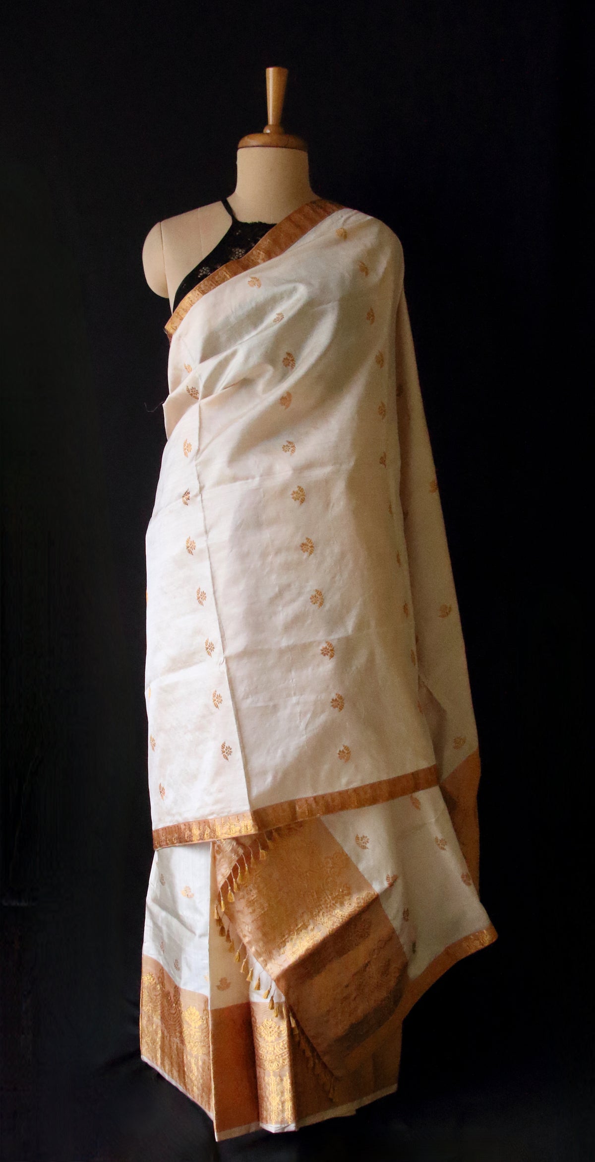 Soft Golden Beige Traditional Silk Mekhela Chador Set from Assam