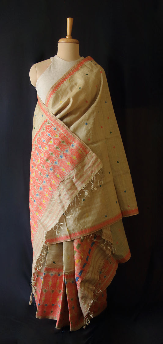 Authentic Muga Silk Mekhela Chador Set from Assam
