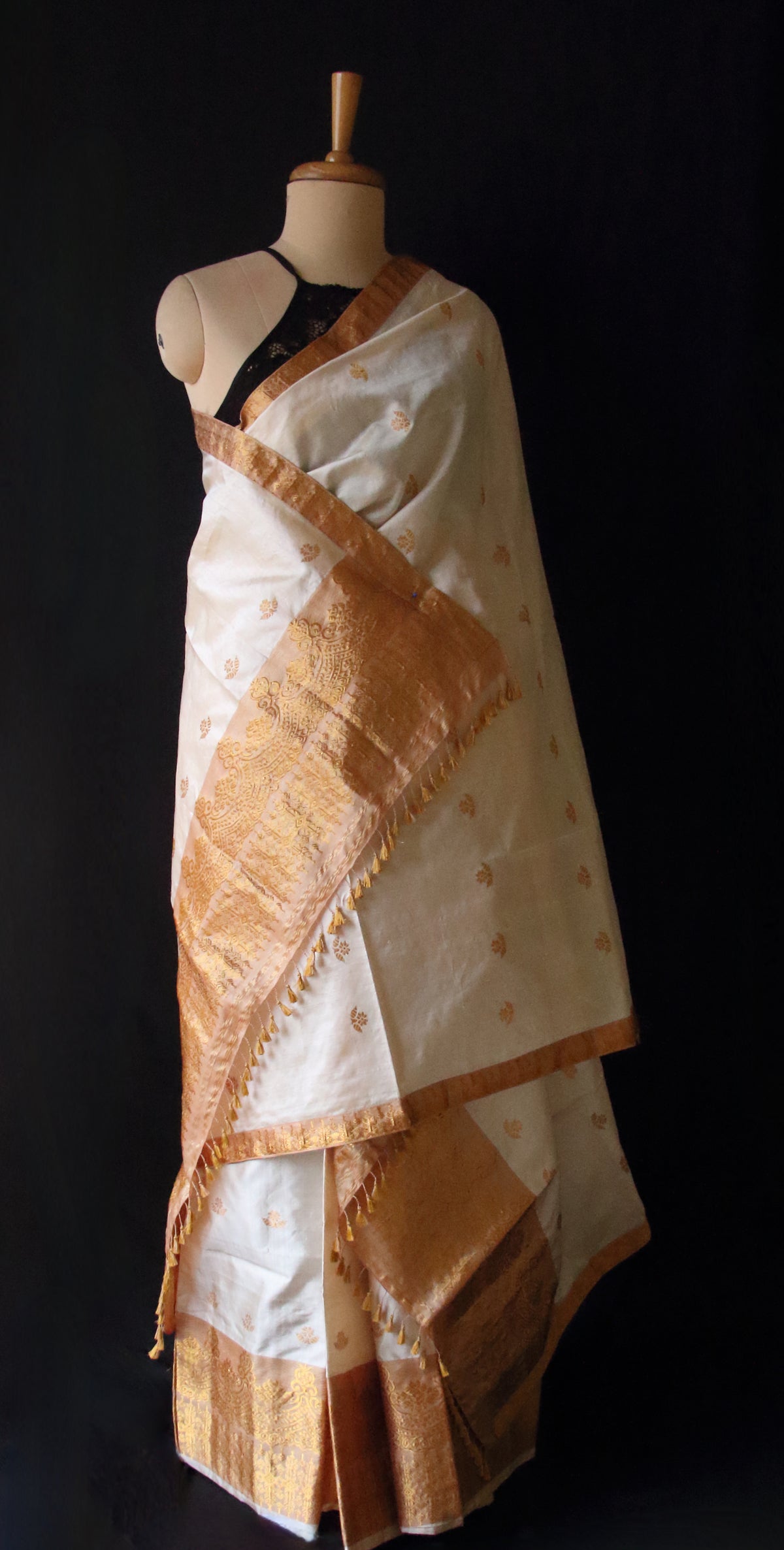 Soft Golden Beige Traditional Silk Mekhela Chador Set from Assam