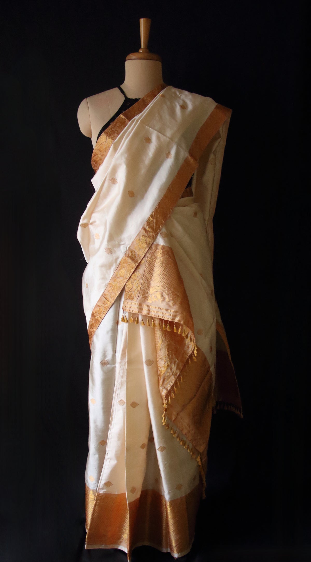 Soft Golden Beige Traditional Silk Mekhela Chador Set from Assam