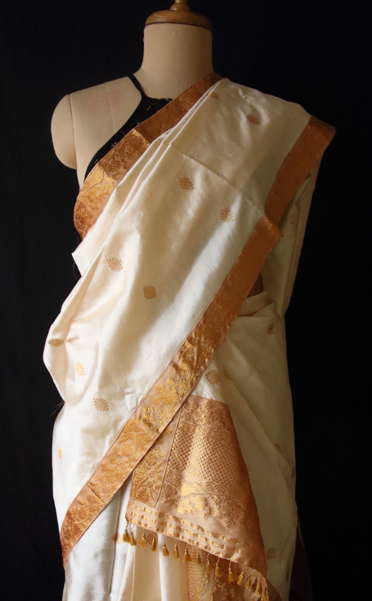 Soft Golden Beige Traditional Silk Mekhela Chador Set from Assam