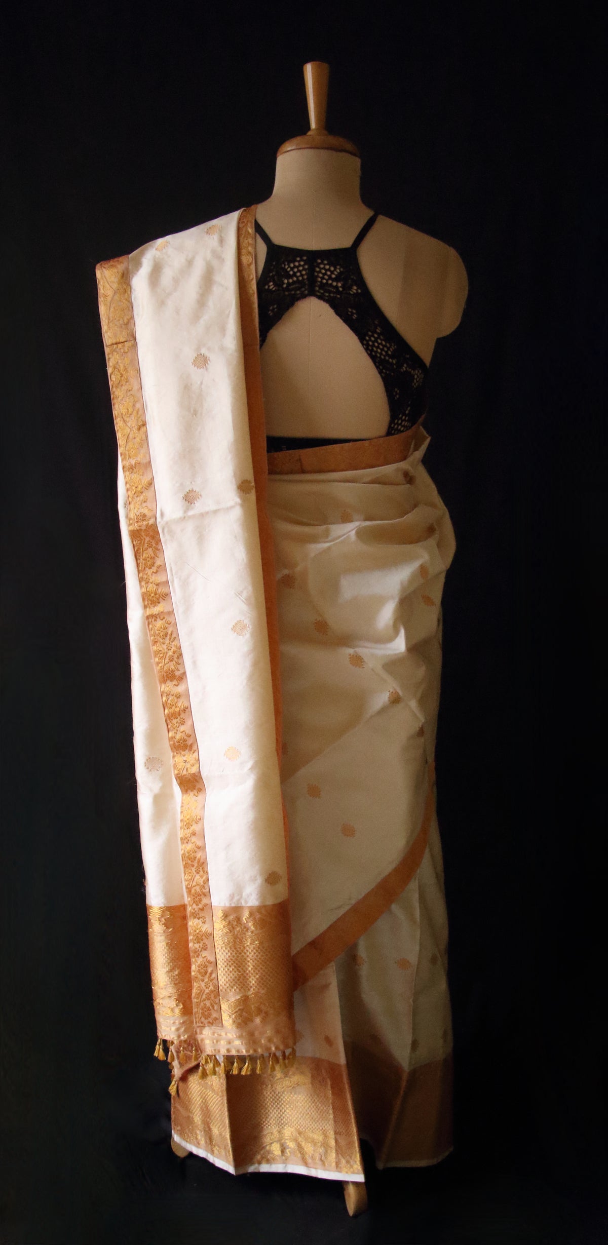 Soft Golden Beige Traditional Silk Mekhela Chador Set from Assam