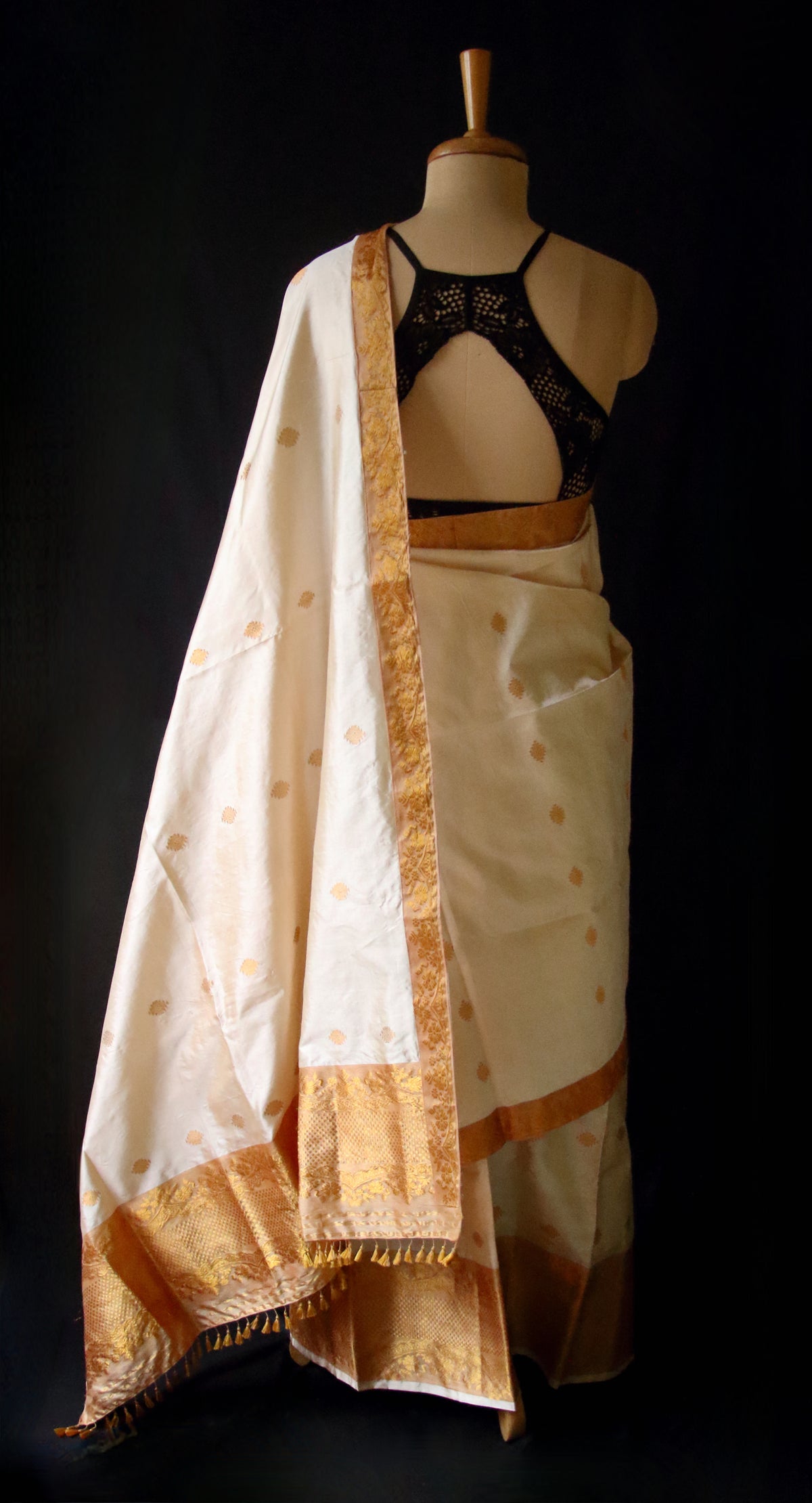 Soft Golden Beige Traditional Silk Mekhela Chador Set from Assam