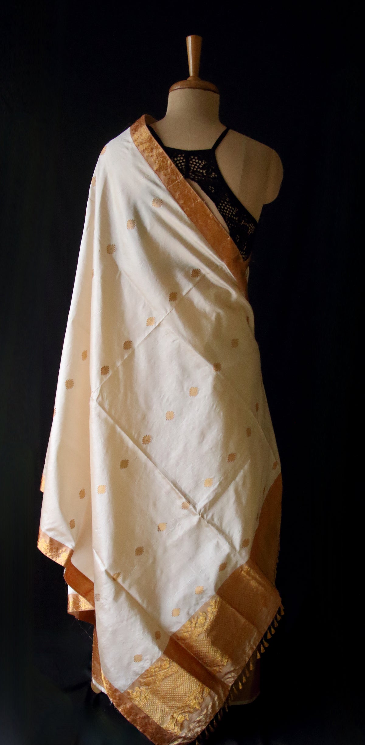 Soft Golden Beige Traditional Silk Mekhela Chador Set from Assam