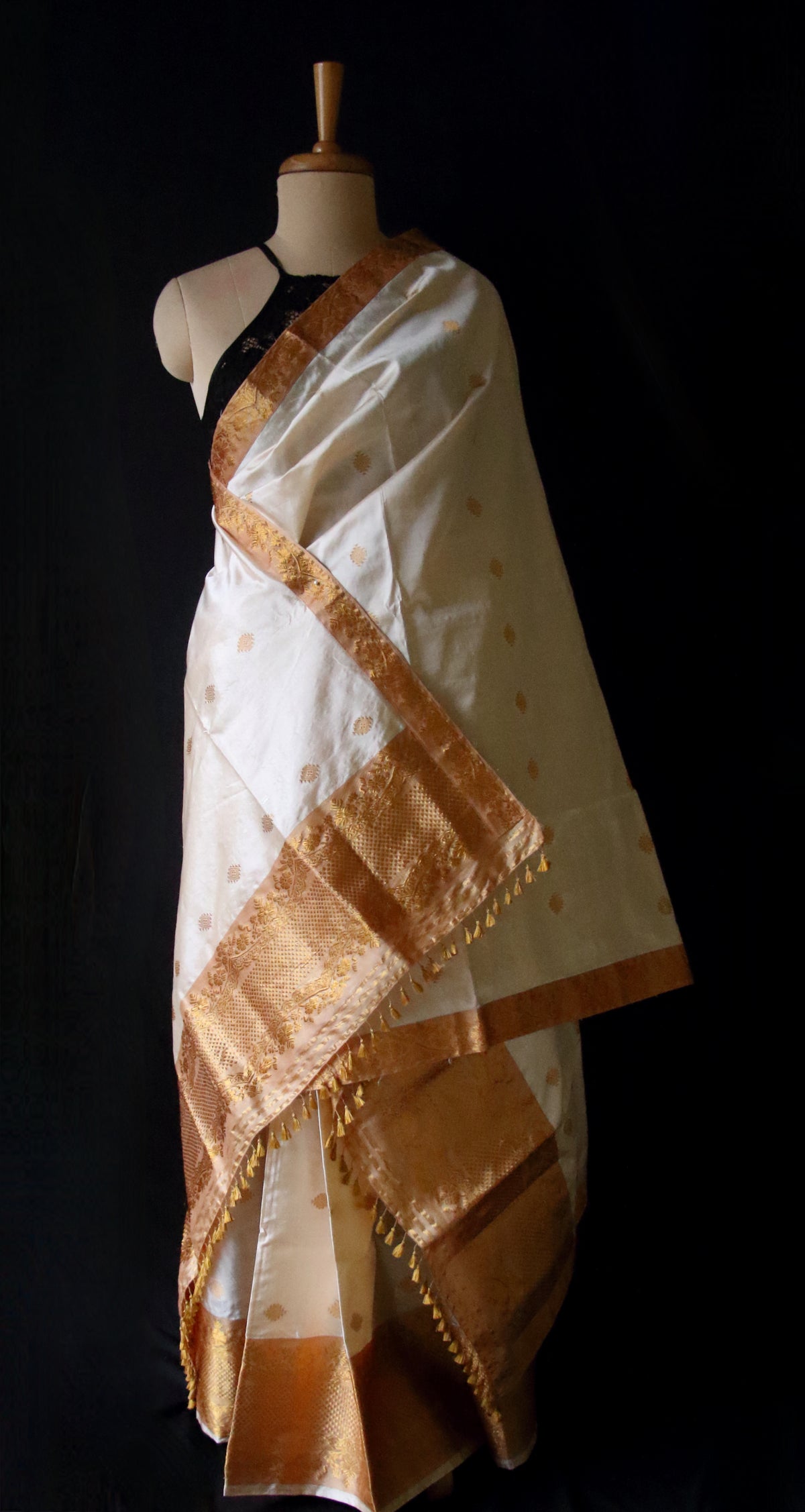 Soft Golden Beige Traditional Silk Mekhela Chador Set from Assam