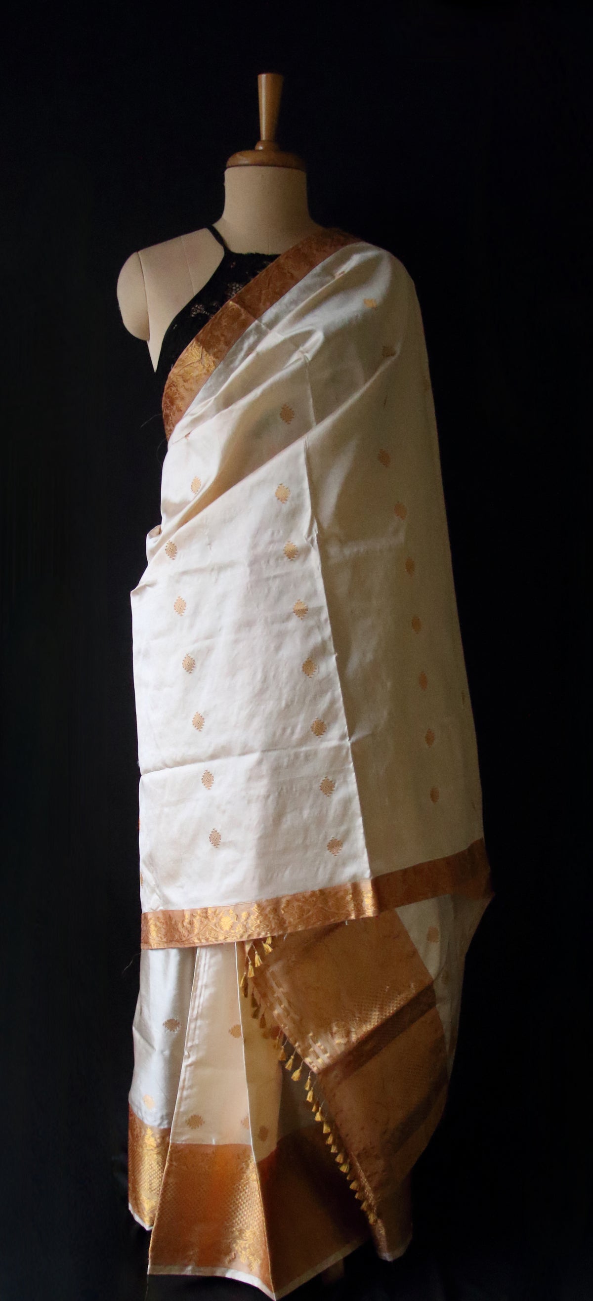 Soft Golden Beige Traditional Silk Mekhela Chador Set from Assam