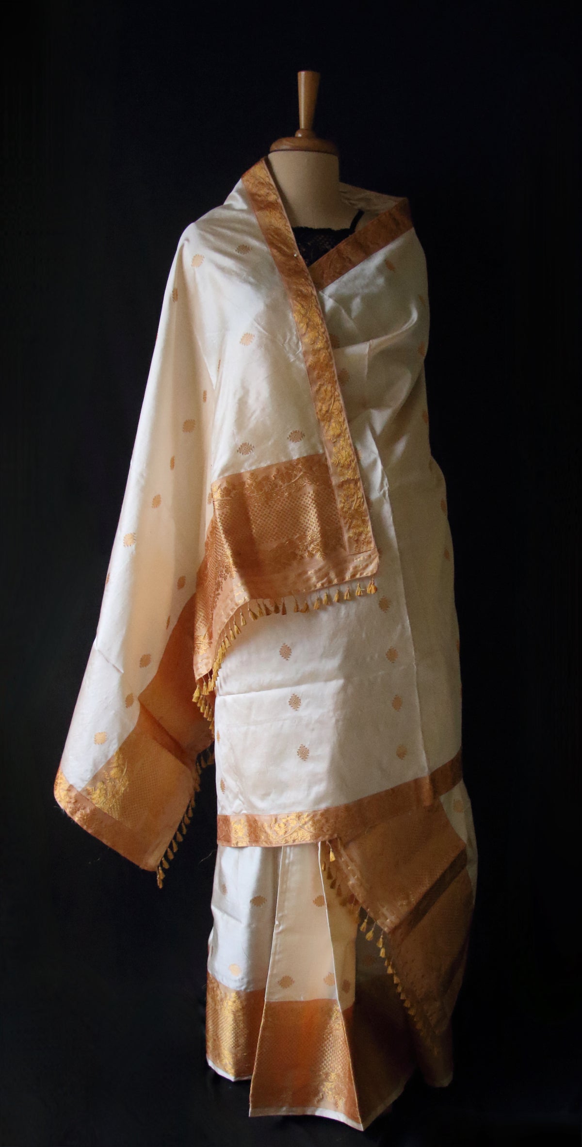 Soft Golden Beige Traditional Silk Mekhela Chador Set from Assam