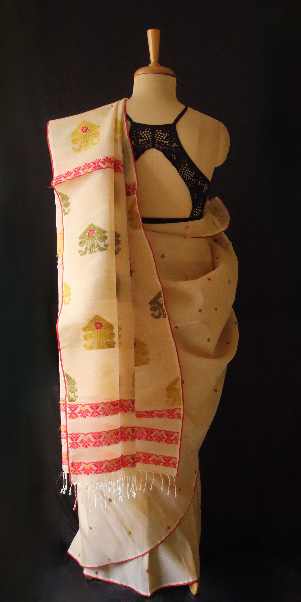 Soft Beige  Handloom Cotton Silk Saree from Assam