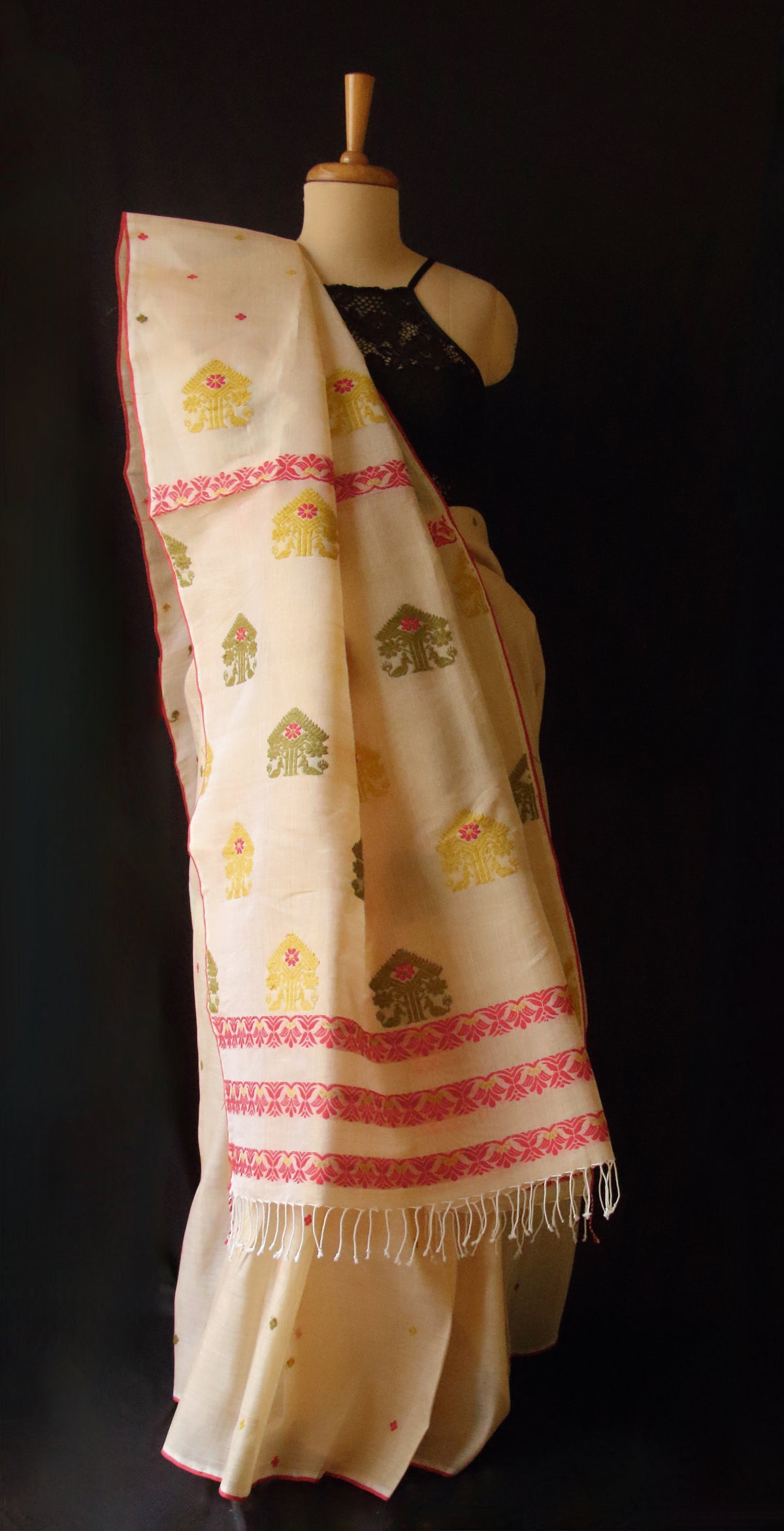 Soft Beige  Handloom Cotton Silk Saree from Assam