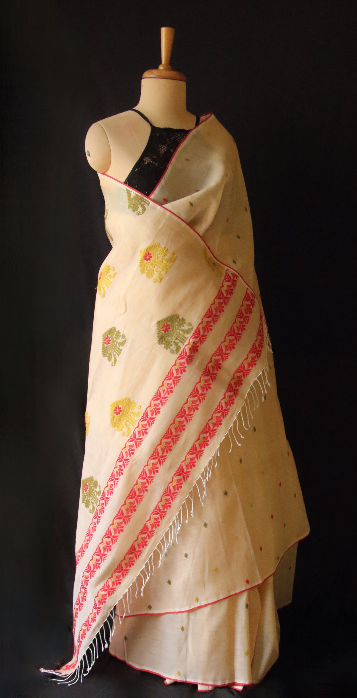 Soft Beige  Handloom Cotton Silk Saree from Assam