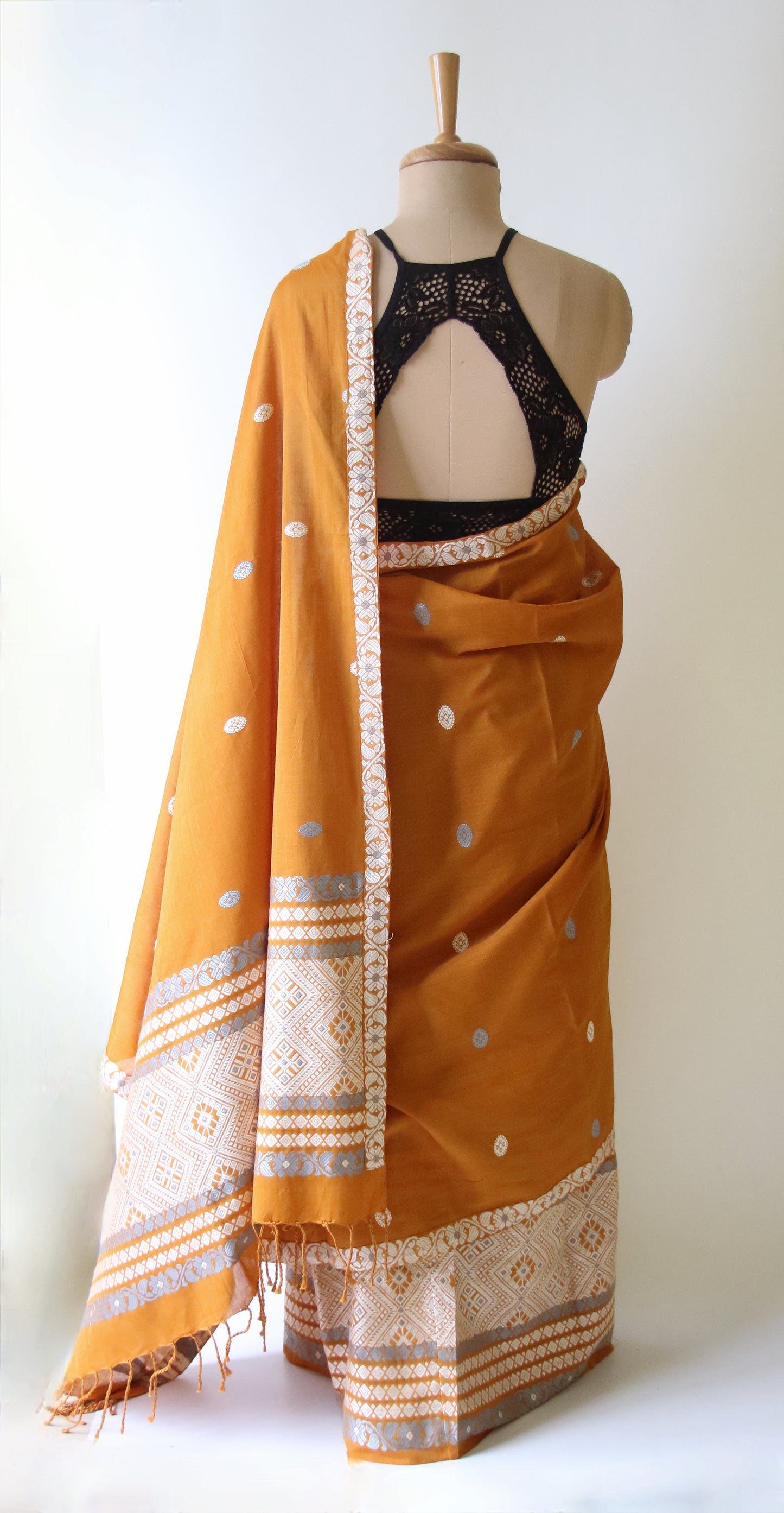 Mustard Yellow  Cotton Mekhela Chador Set