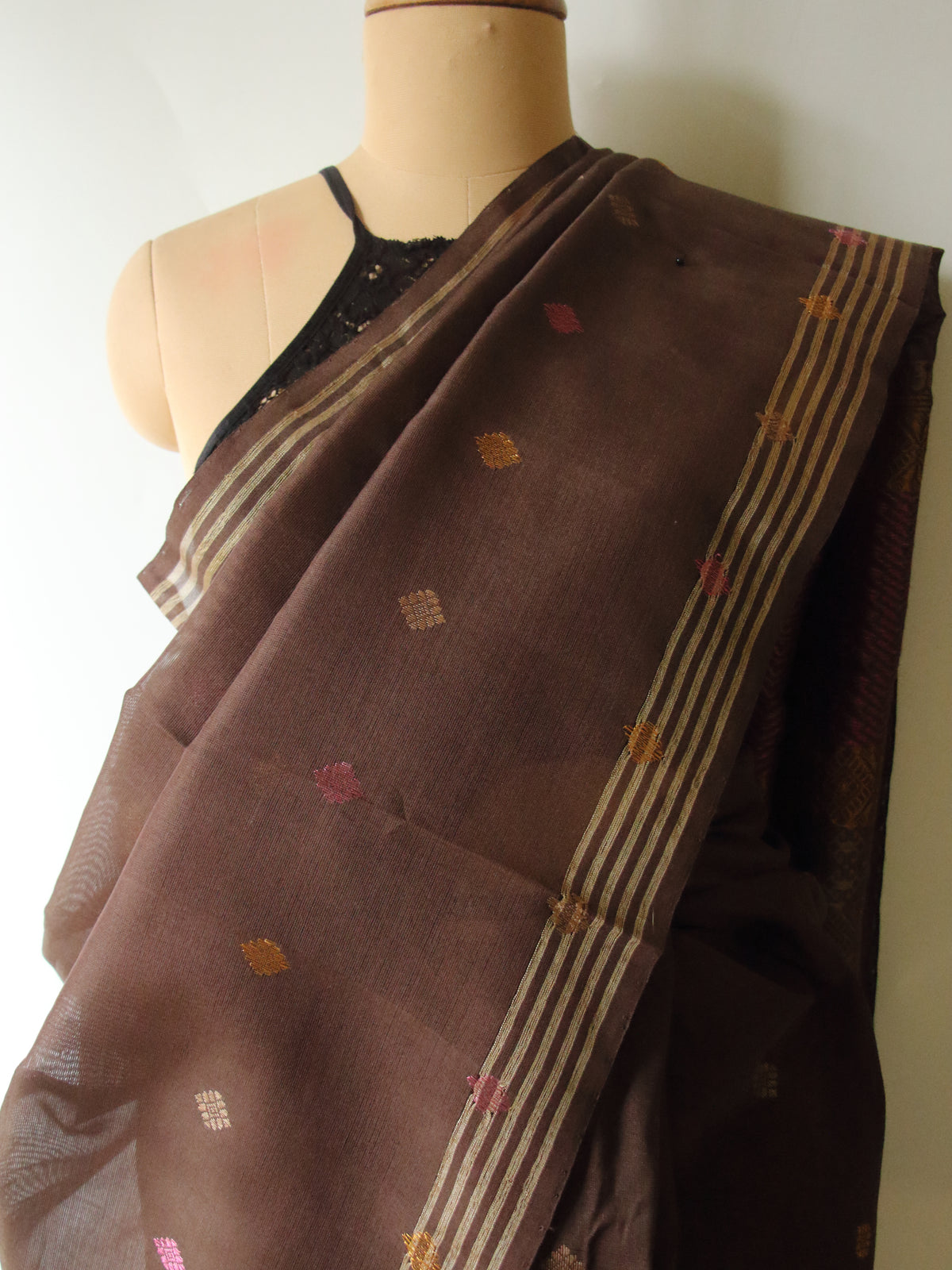 Natural Dyed Two Tone Brown  Handloom Cotton Silk Saree from Assam