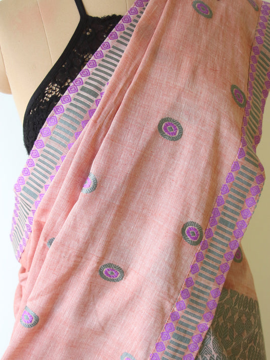 Soft Peach Cotton Mekhela Chador Set