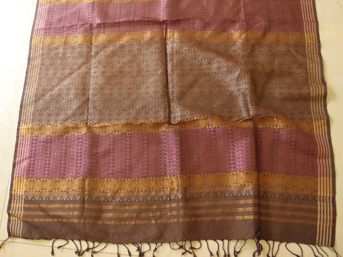 Natural Dyed Two Tone Brown  Handloom Cotton Silk Saree from Assam