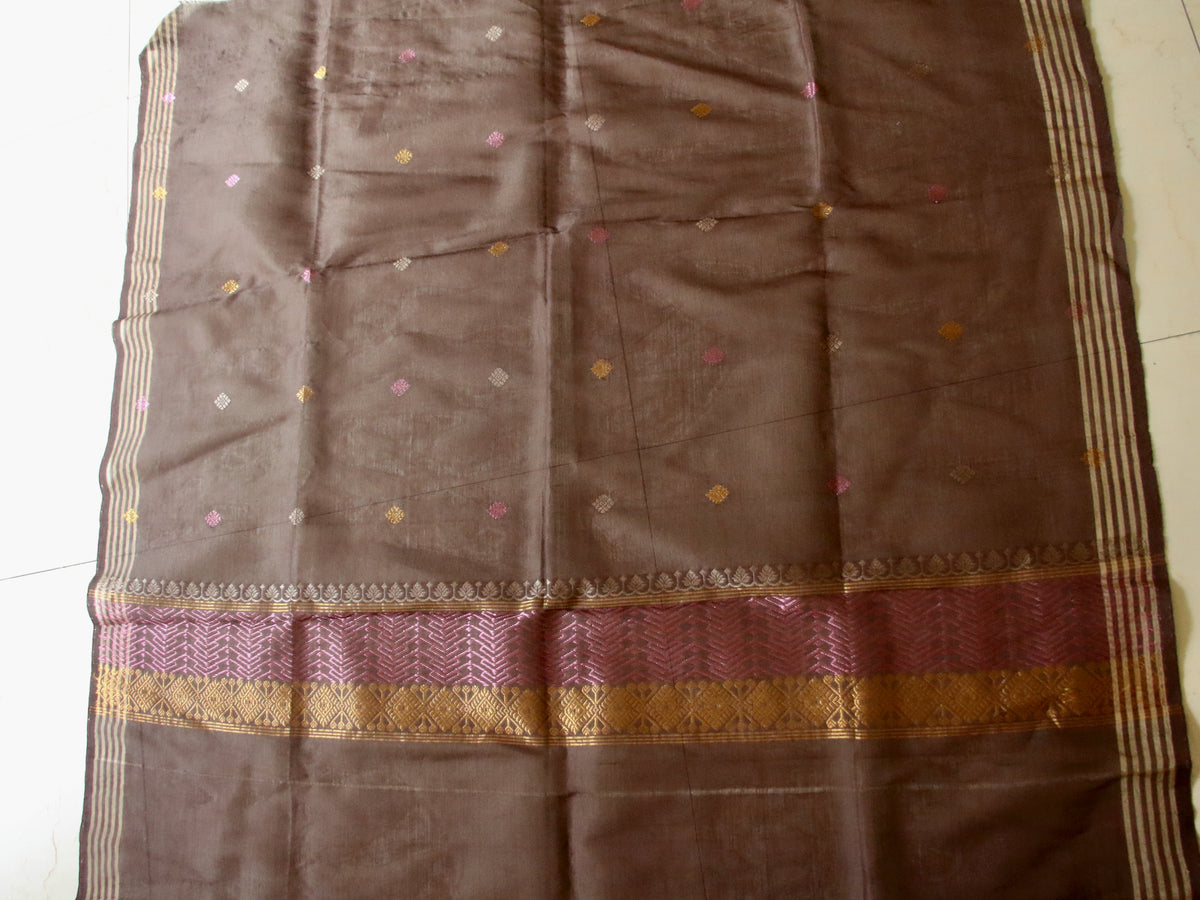 Natural Dyed Two Tone Brown  Handloom Cotton Silk Saree from Assam