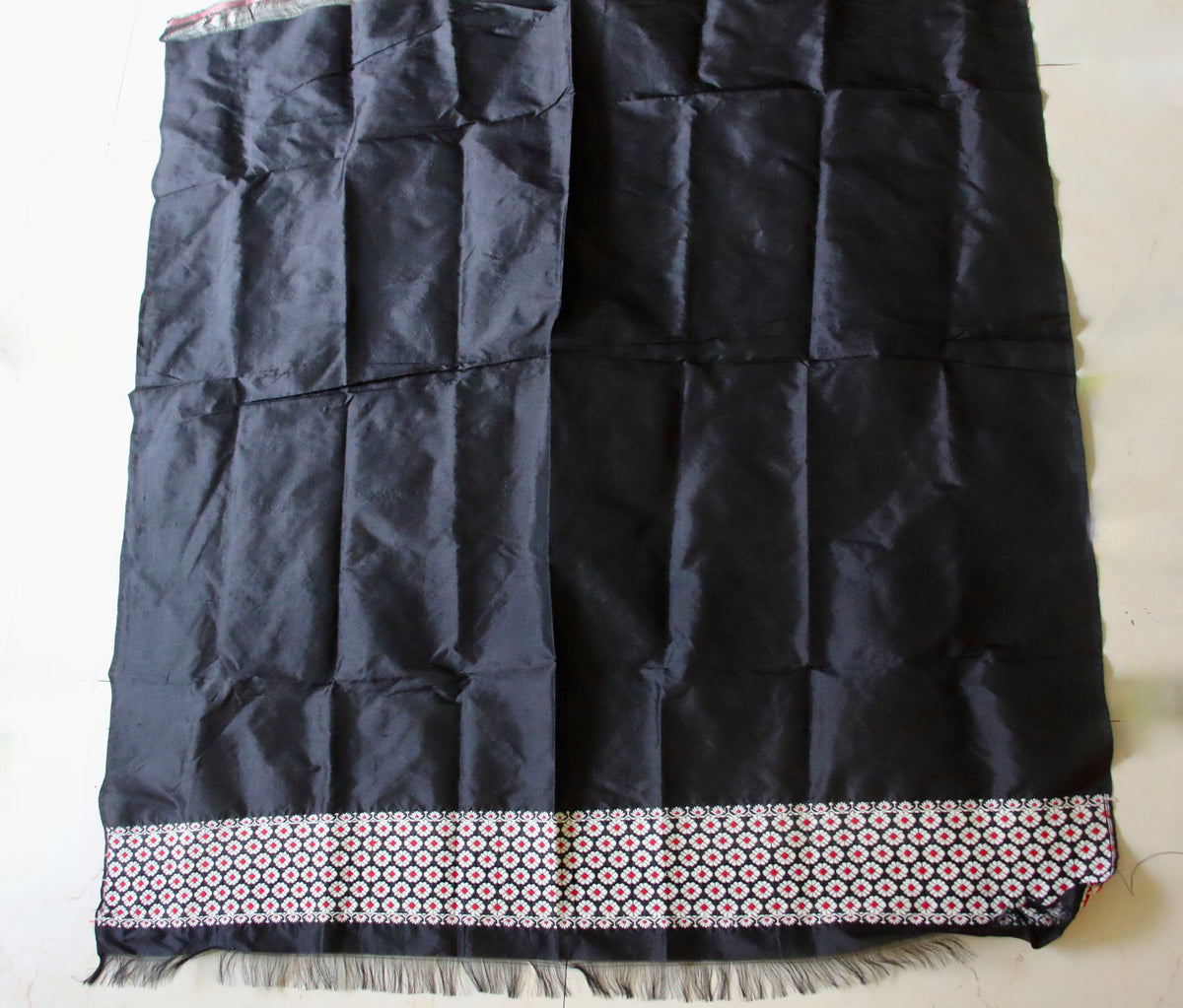 Black Handloom Mulberry Silk Mekhla Chador Set from Assam