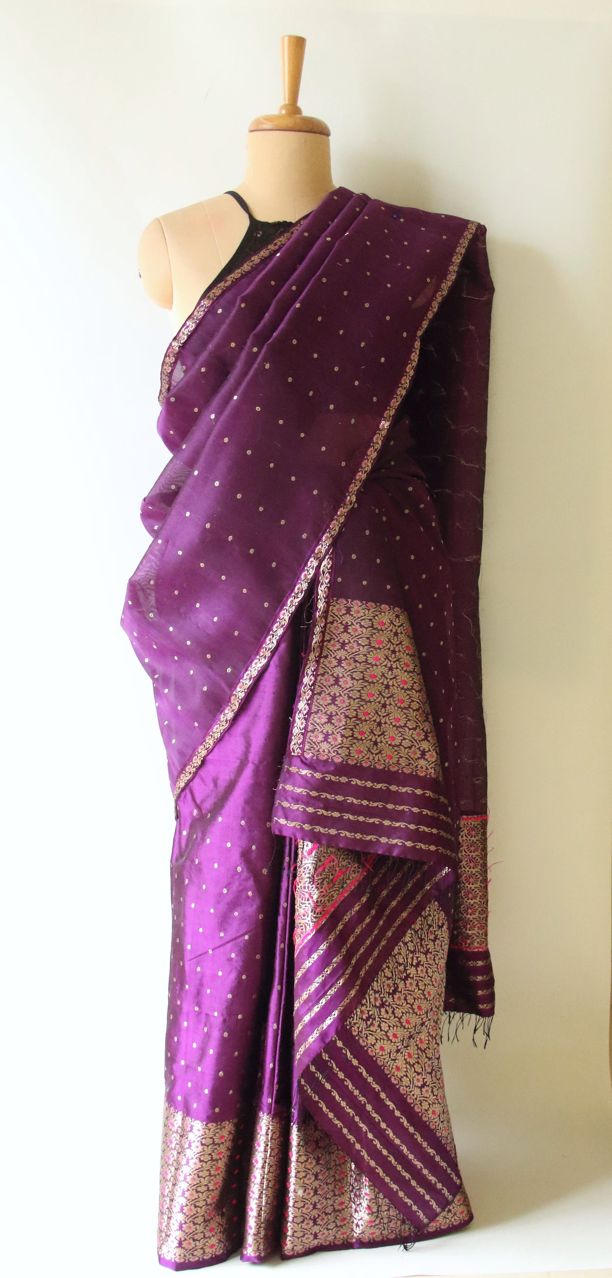 Purple Handloom Mulberry Silk Mekhla Chador Set from Assam
