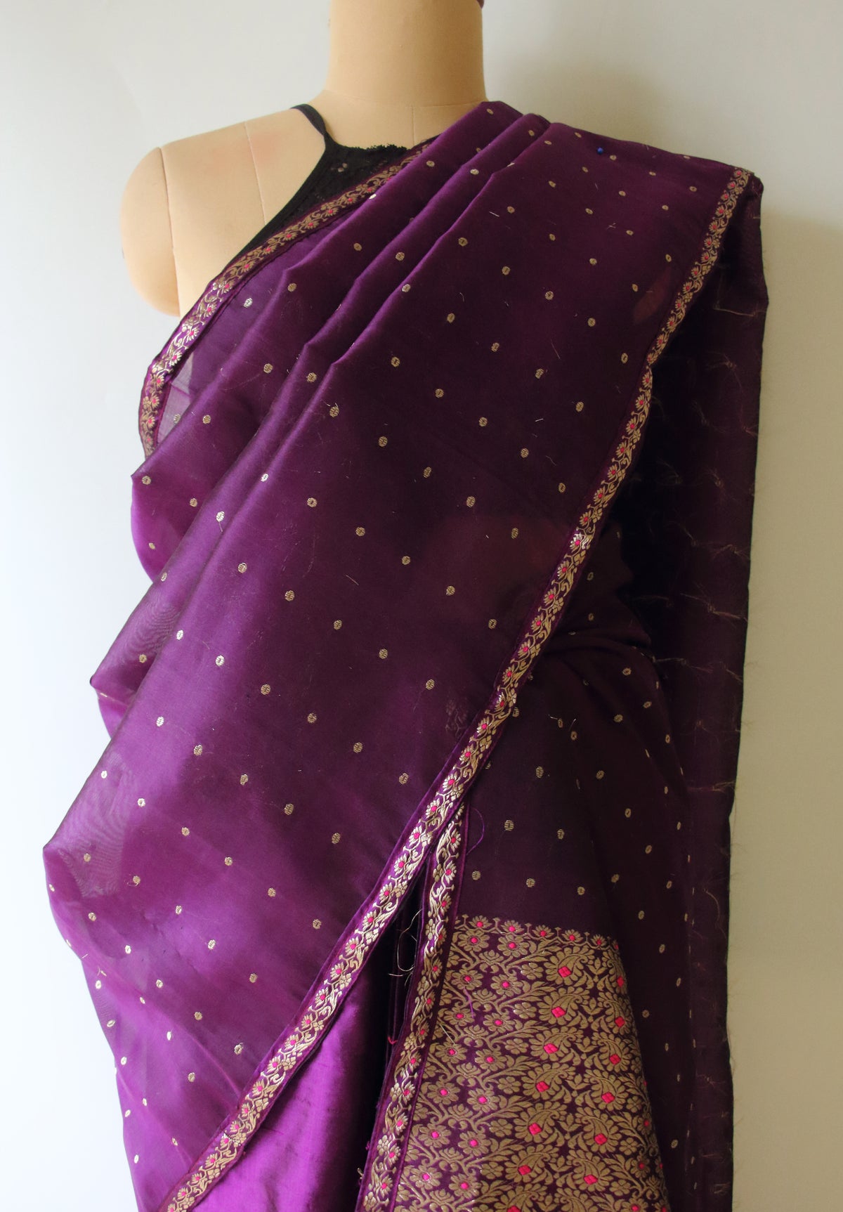 Purple Handloom Mulberry Silk Mekhla Chador Set from Assam