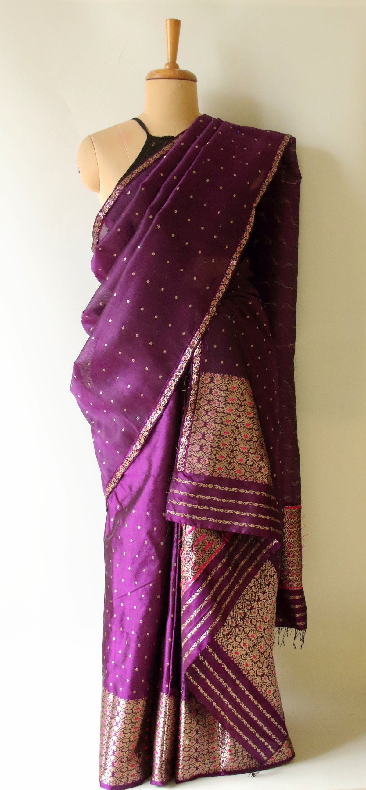 Purple Handloom Mulberry Silk Mekhla Chador Set from Assam