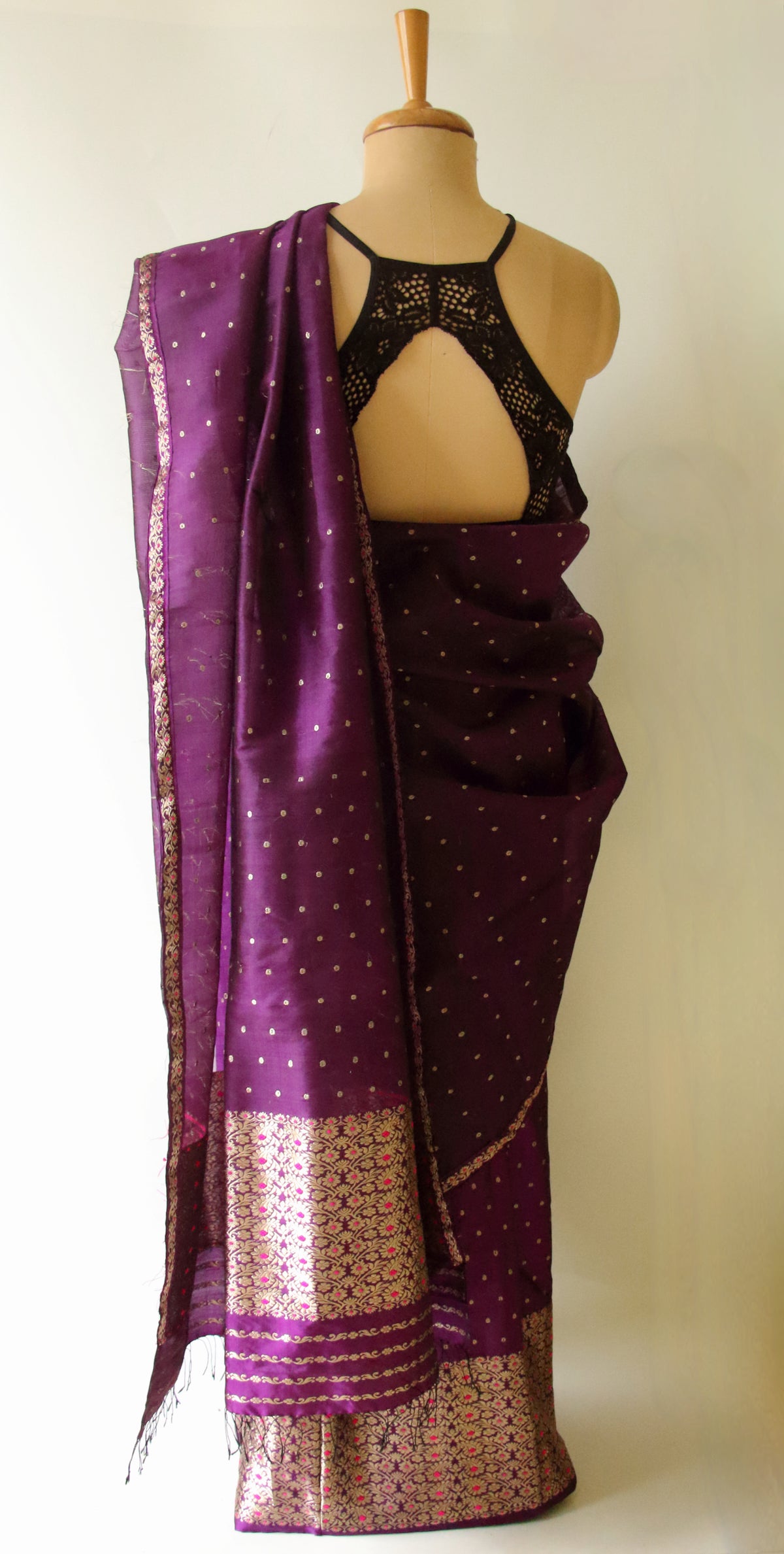 Purple Handloom Mulberry Silk Mekhla Chador Set from Assam