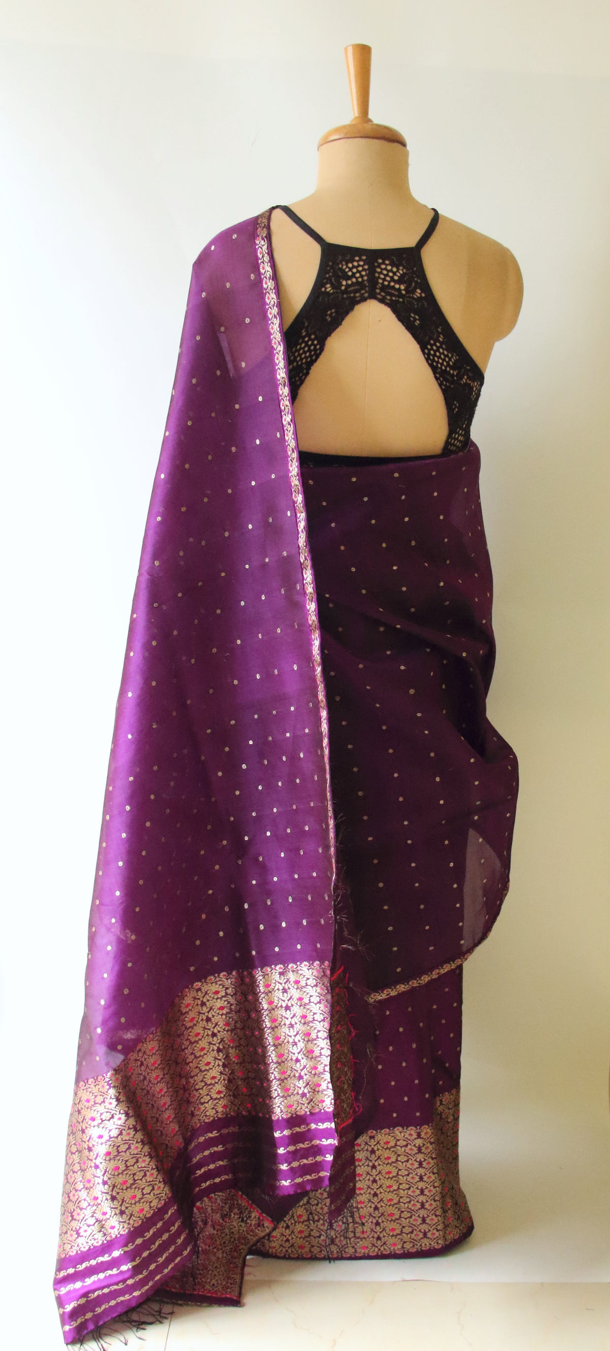 Purple Handloom Mulberry Silk Mekhla Chador Set from Assam