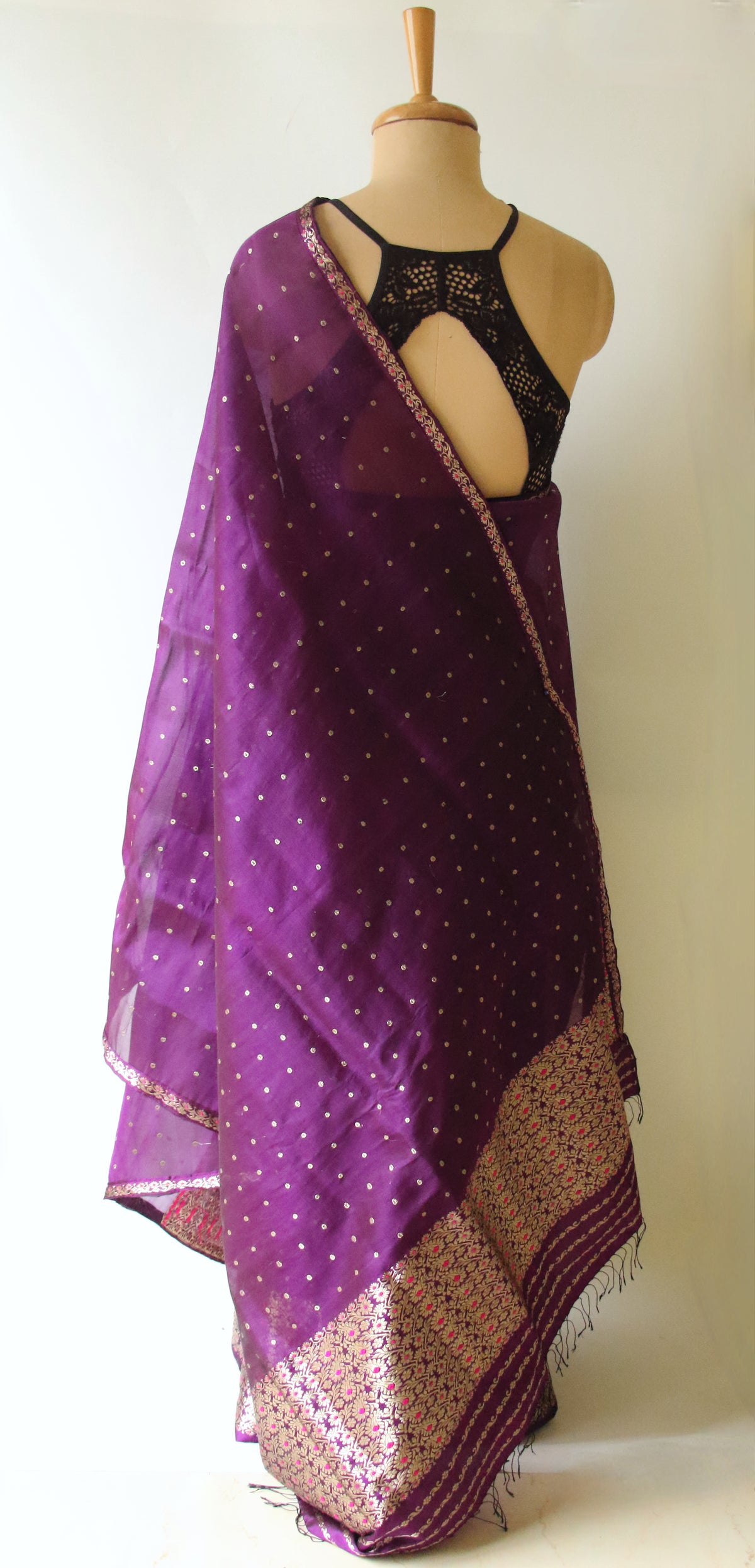 Purple Handloom Mulberry Silk Mekhla Chador Set from Assam
