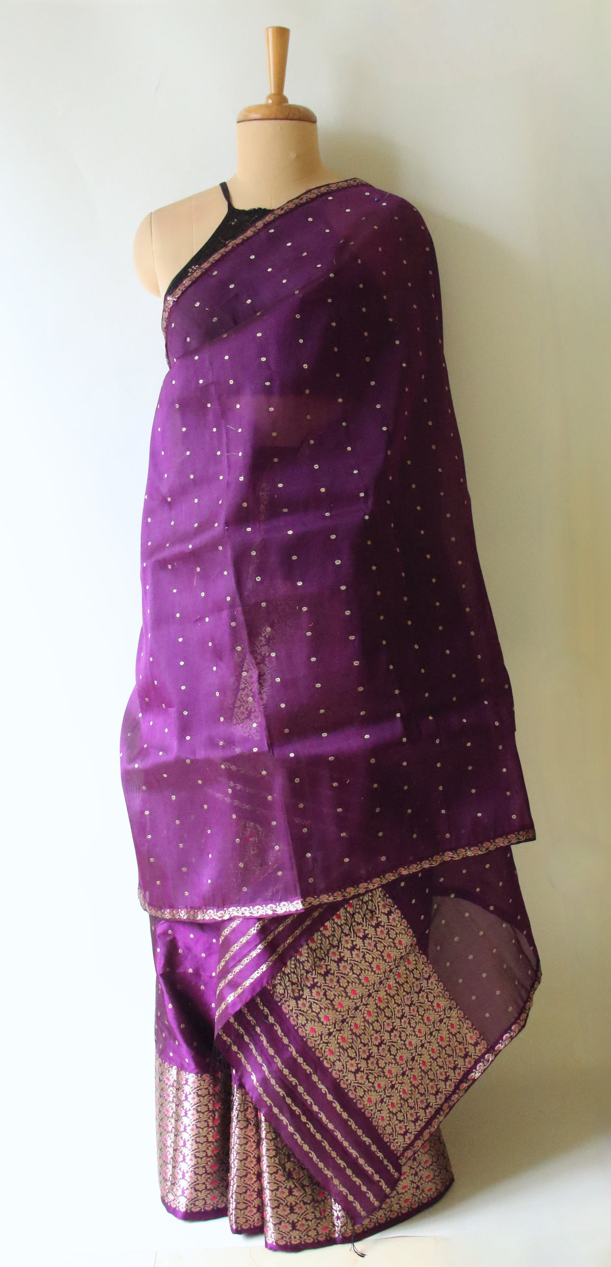 Purple Handloom Mulberry Silk Mekhla Chador Set from Assam