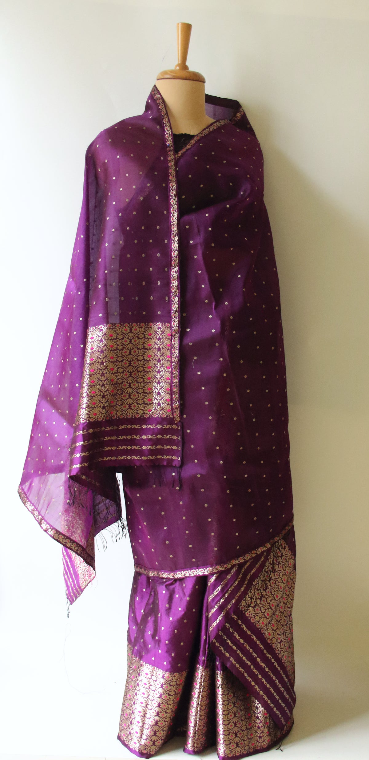Purple Handloom Mulberry Silk Mekhla Chador Set from Assam