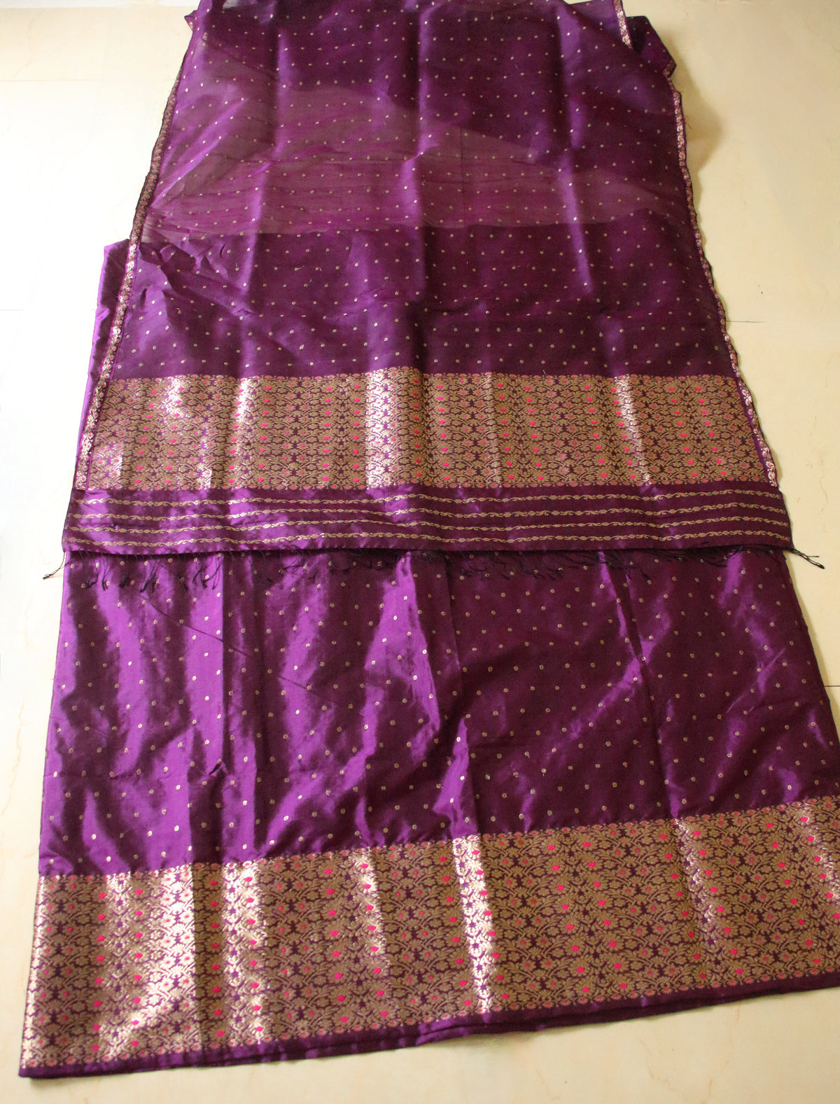 Purple Handloom Mulberry Silk Mekhla Chador Set from Assam