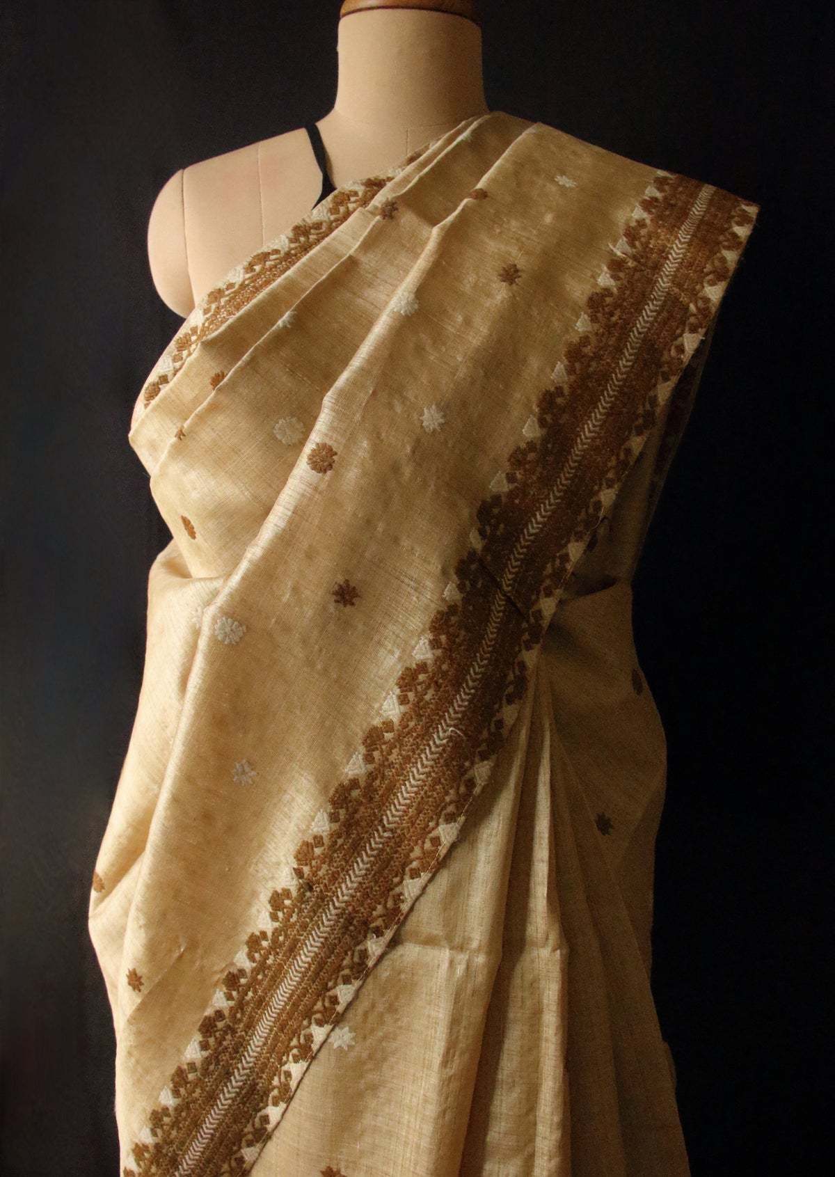 Handloom Authentic Muga Silk Sari with Eri silk Motifs from Assam - Order Only