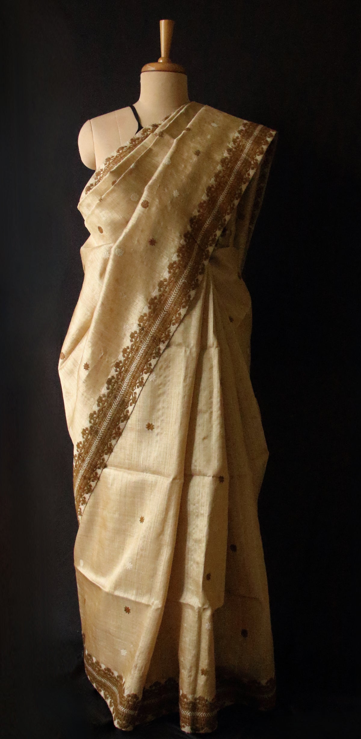 Handloom Authentic Muga Silk Sari with Eri silk Motifs from Assam - Order Only