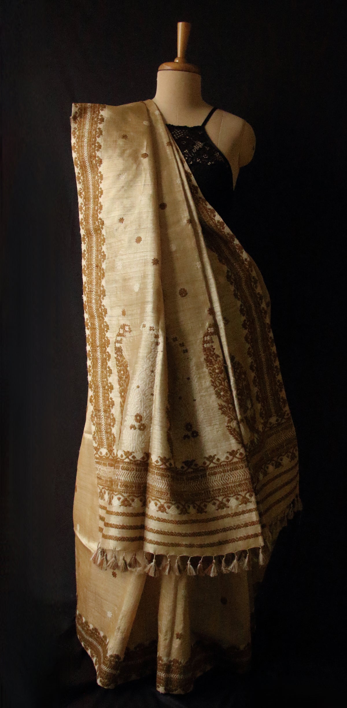Handloom Authentic Muga Silk Sari with Eri silk Motifs from Assam - Order Only