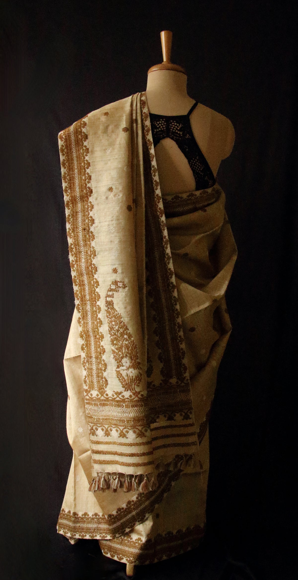 Handloom Authentic Muga Silk Sari with Eri silk Motifs from Assam - Order Only