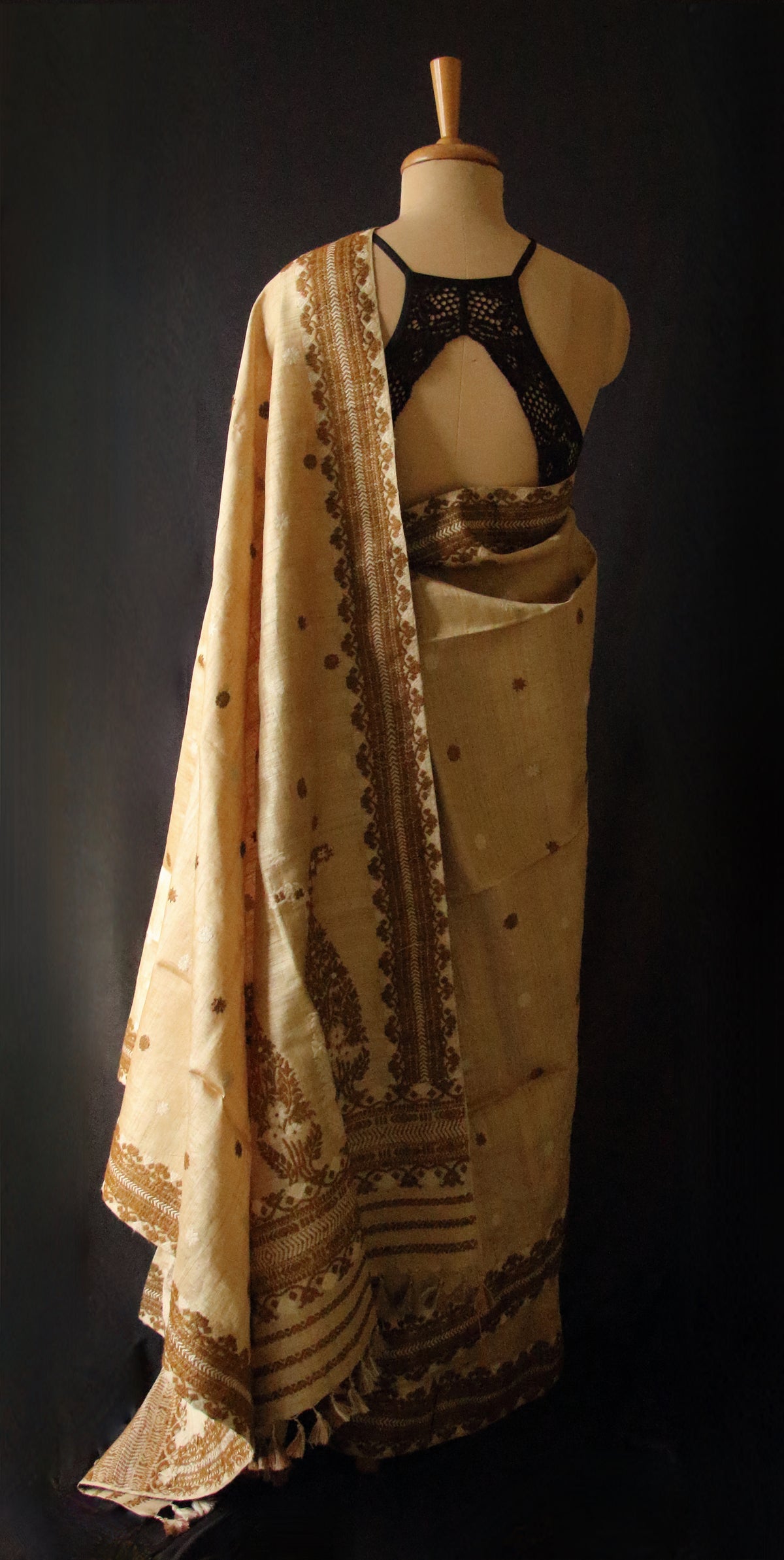 Handloom Authentic Muga Silk Sari with Eri silk Motifs from Assam - Order Only
