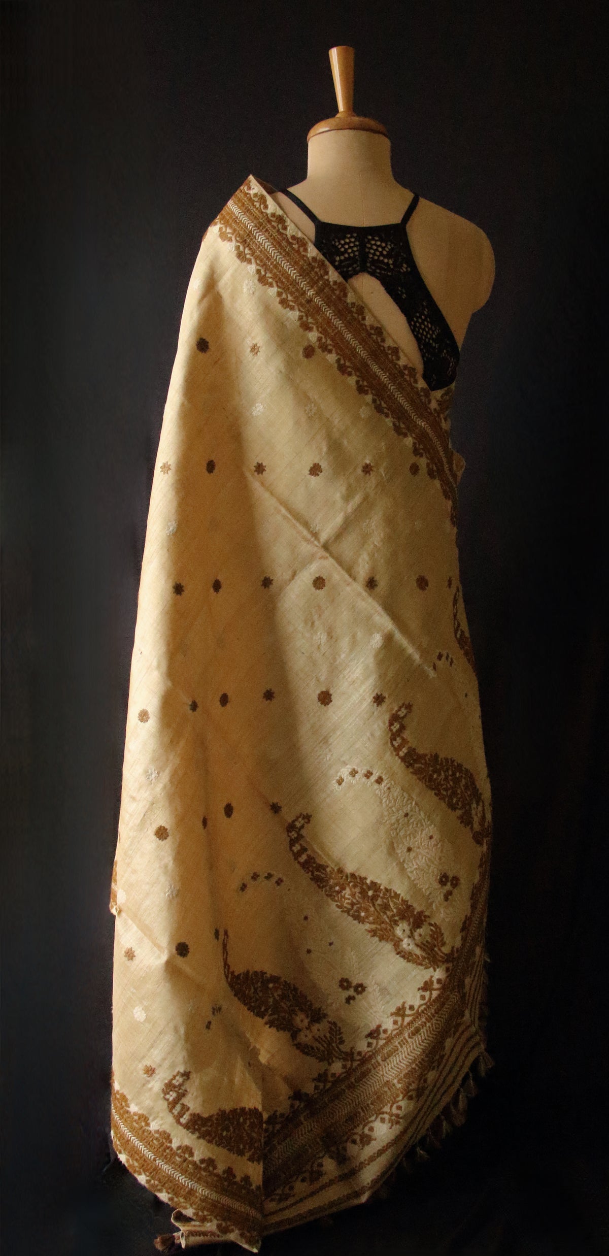Handloom Authentic Muga Silk Sari with Eri silk Motifs from Assam - Order Only