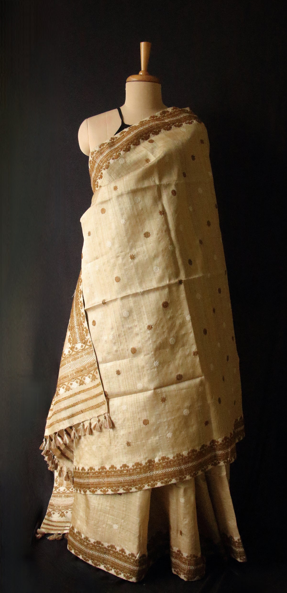 Handloom Authentic Muga Silk Sari with Eri silk Motifs from Assam - Order Only