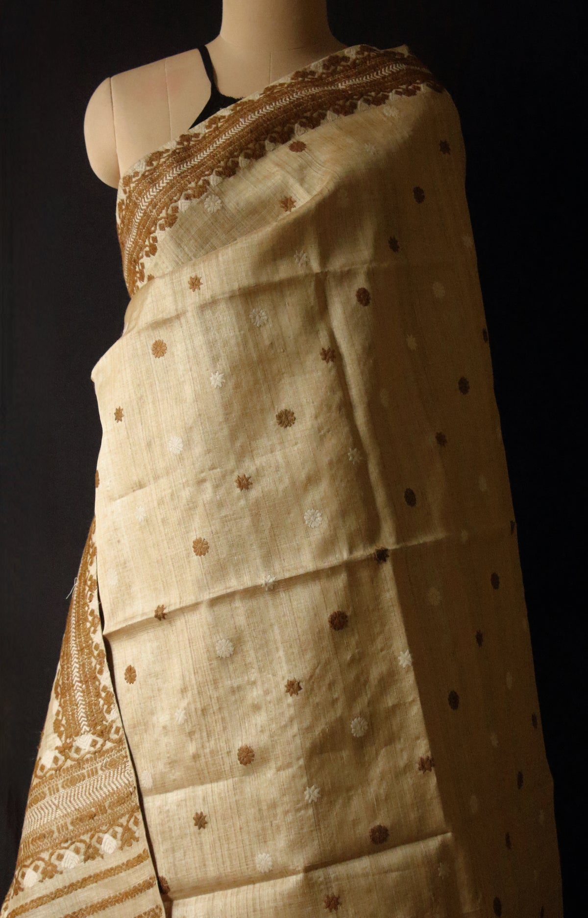 Handloom Authentic Muga Silk Sari with Eri silk Motifs from Assam - Order Only