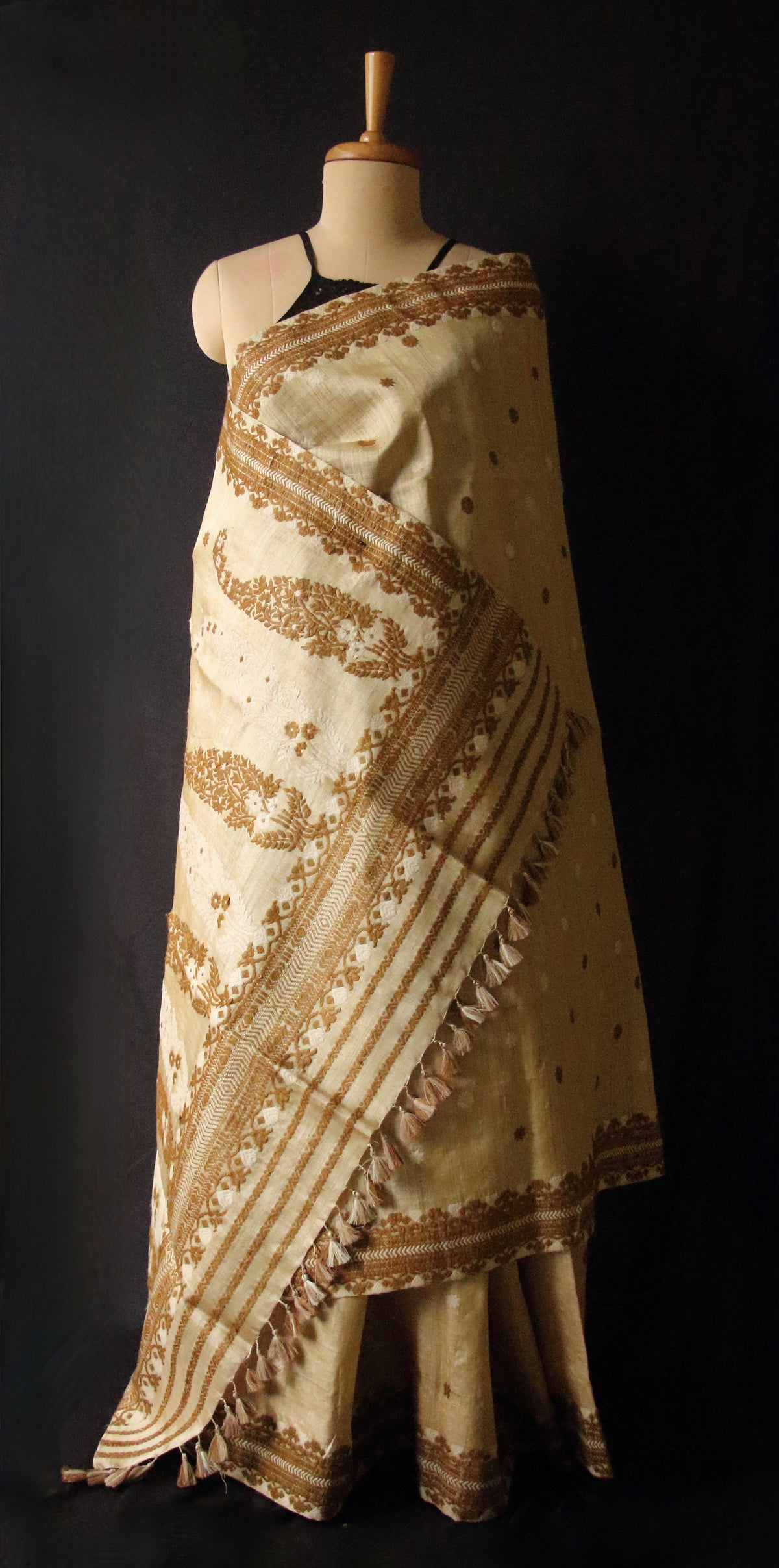 Handloom Authentic Muga Silk Sari with Eri silk Motifs from Assam - Order Only
