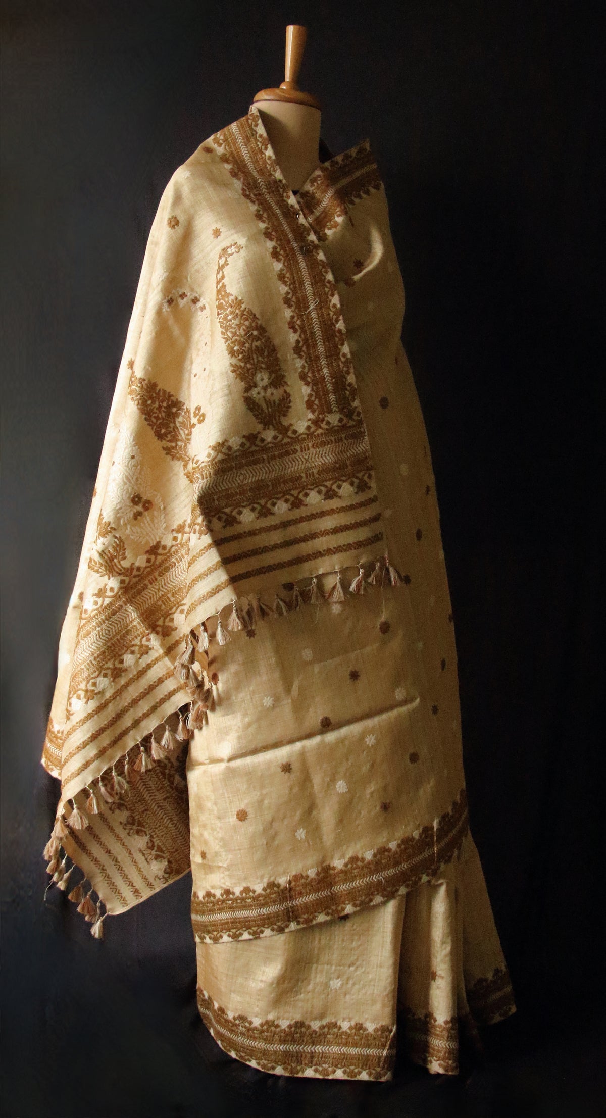 Handloom Authentic Muga Silk Sari with Eri silk Motifs from Assam - Order Only