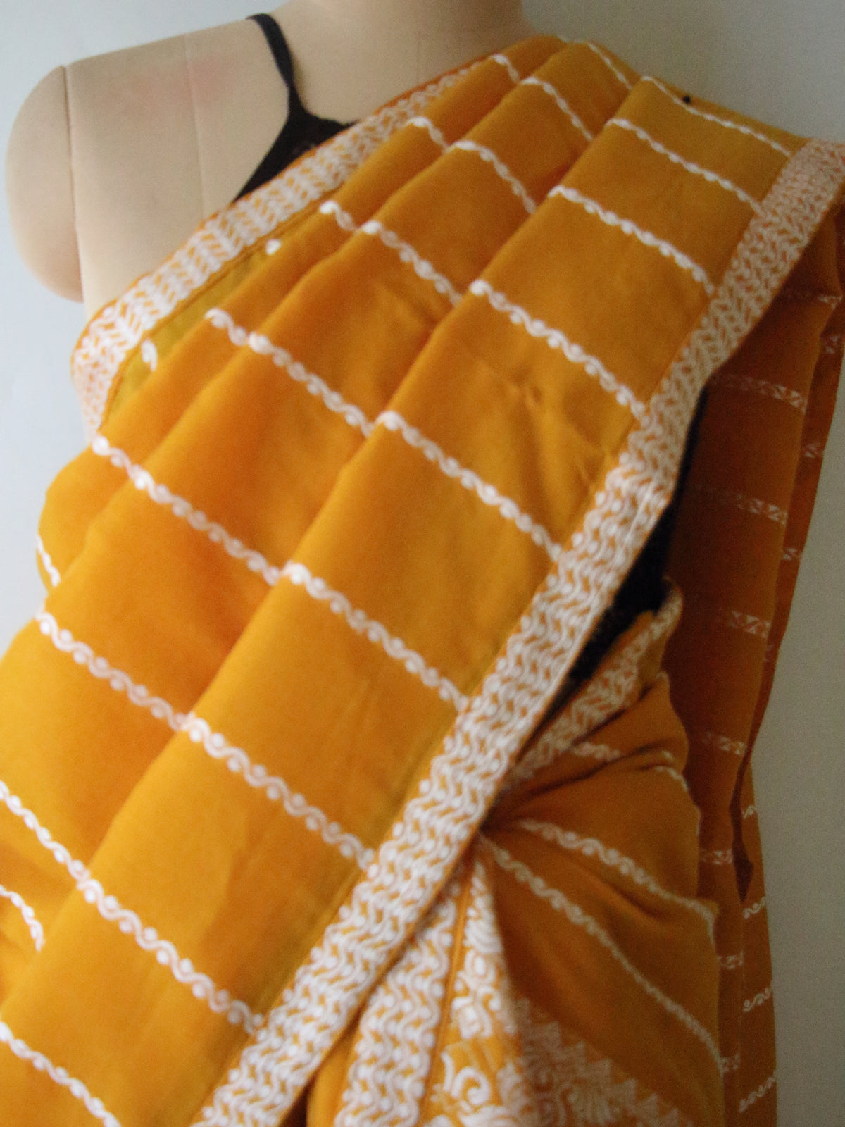 Mustard Yellow Cotton Silk Handloom Mekhela Chador Set from Assam