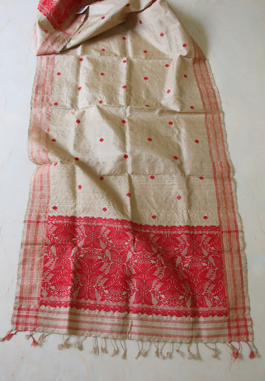 Handloom Traditional Muga Silk Shawl / Gamucha from Assam