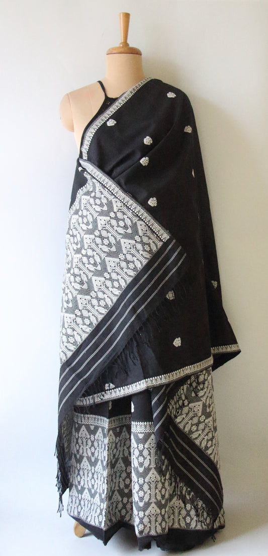 Black Cotton Silk  Handloom Mekhela Chador Set from Assam