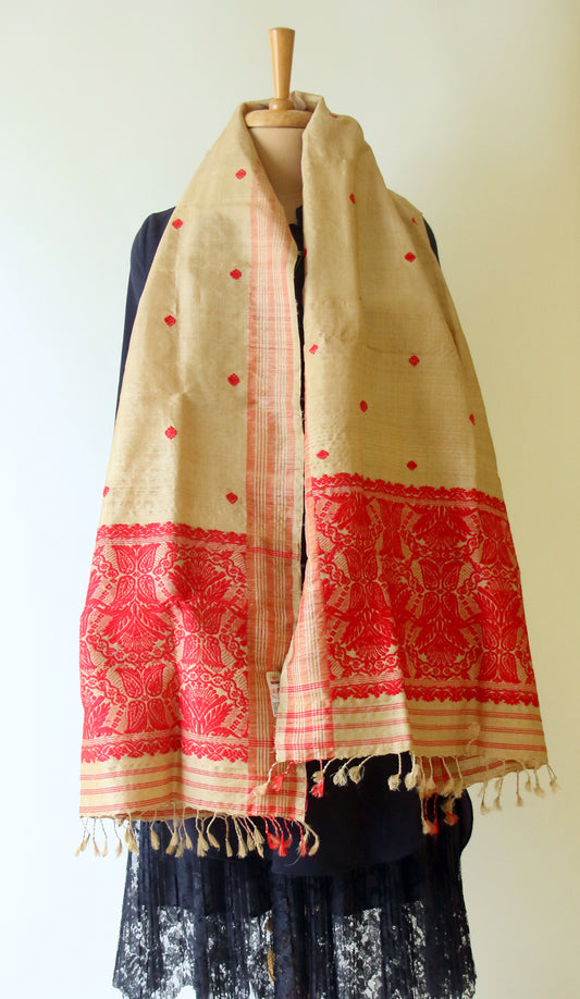 Handloom Traditional Muga Silk Shawl / Gamucha from Assam