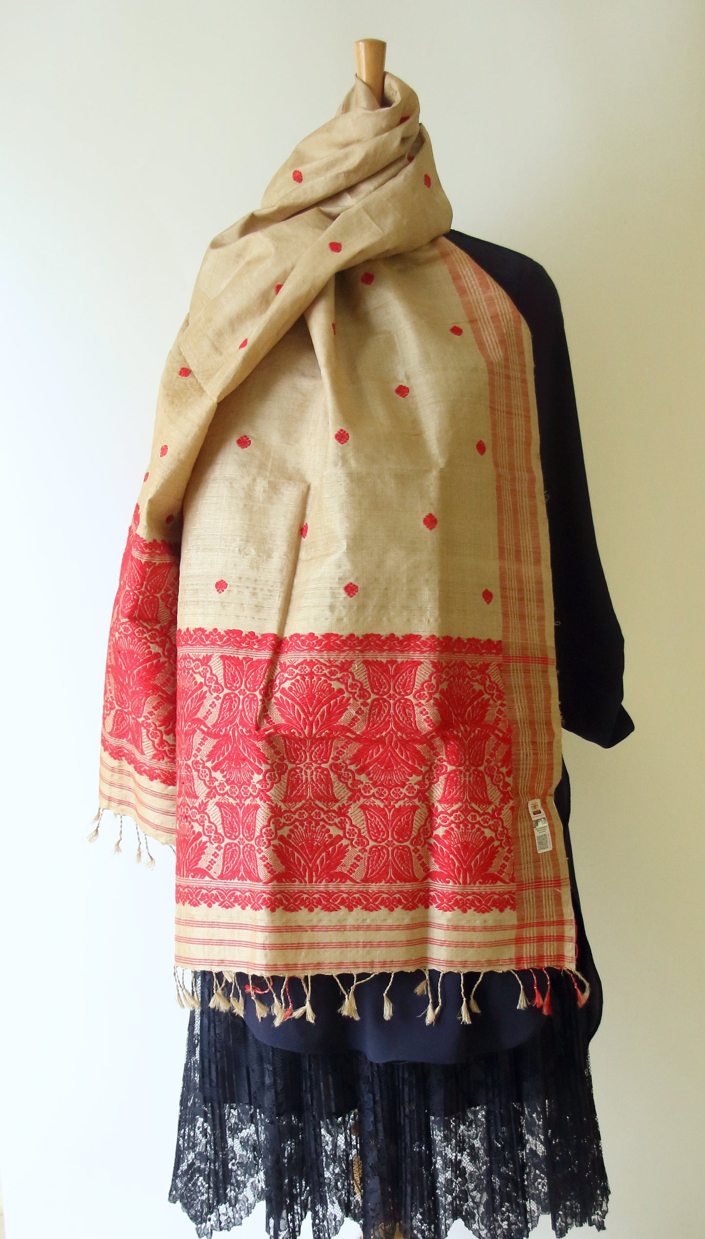 Handloom Traditional Muga Silk Shawl / Gamucha from Assam