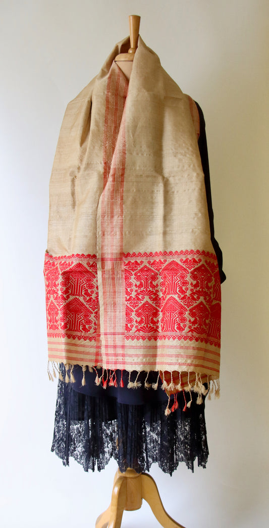 Handloom Traditional Muga Silk Shawl / Gamucha from Assam
