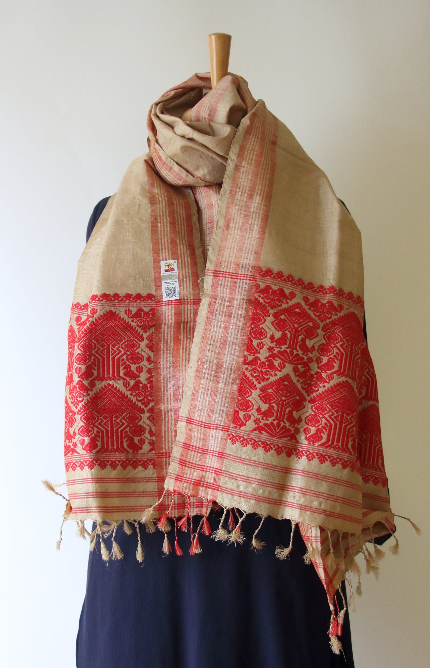 Handloom Traditional Muga Silk Shawl / Gamucha from Assam